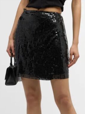 NWT LAGENCE Black Chainmail wrap Mini Skirt